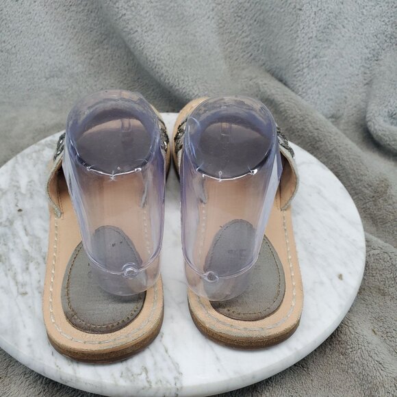 Lucca Lane Shoes Womens Size 8.5 Tan Canvas Valia Beaded Slide Sandals - Picture 9 of 11